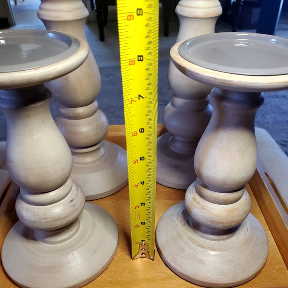 Beautiful Set of 4 Turned Wood Pillar Candlesticks, two 8", two 10" - Picture 4 of 10